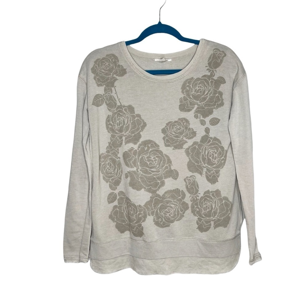 Aeropostale Gray Rose Print Thermal Trim Pullover Sweatshirt